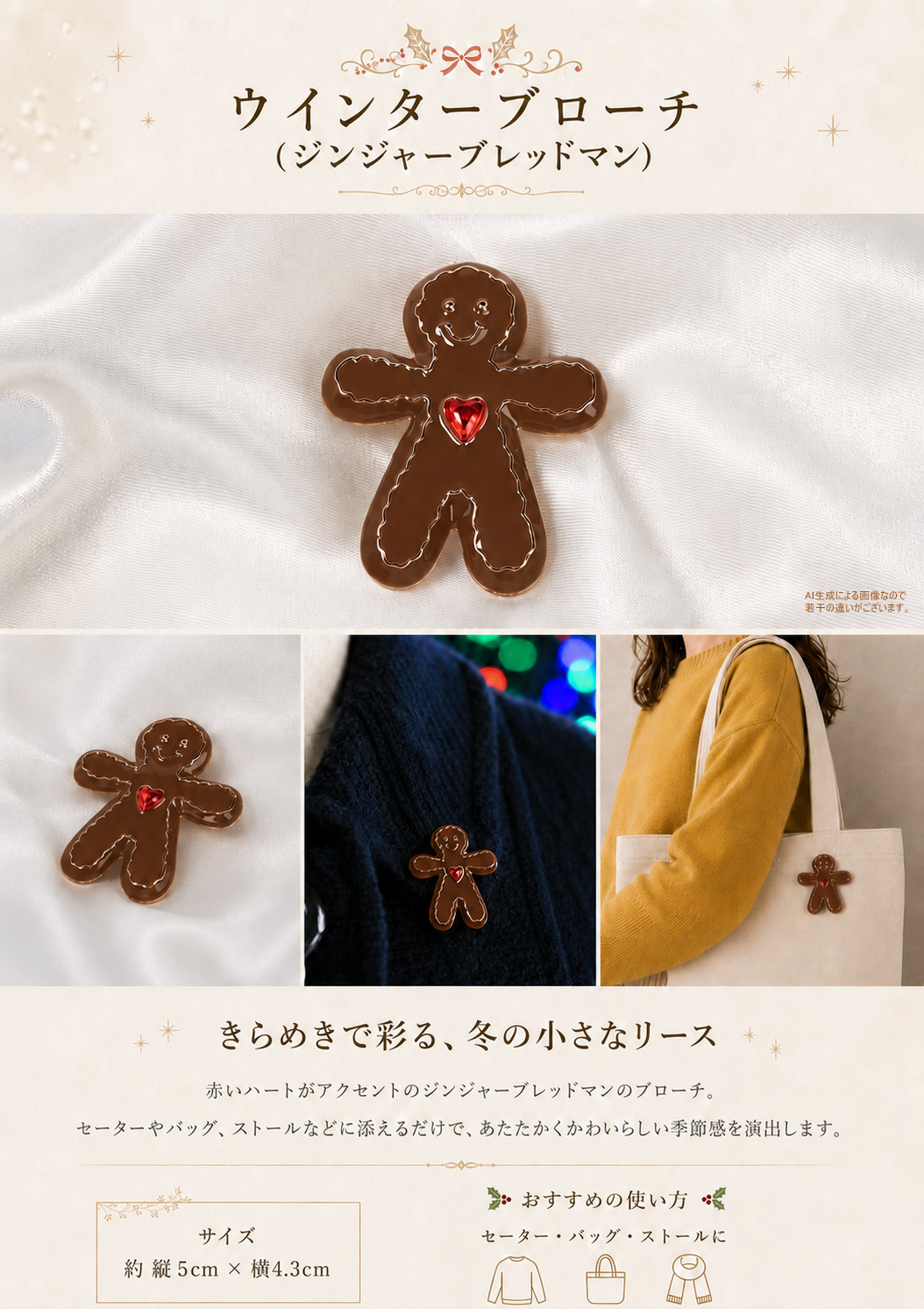 ウィンターブローチ(ジンジャーブレッドマン)