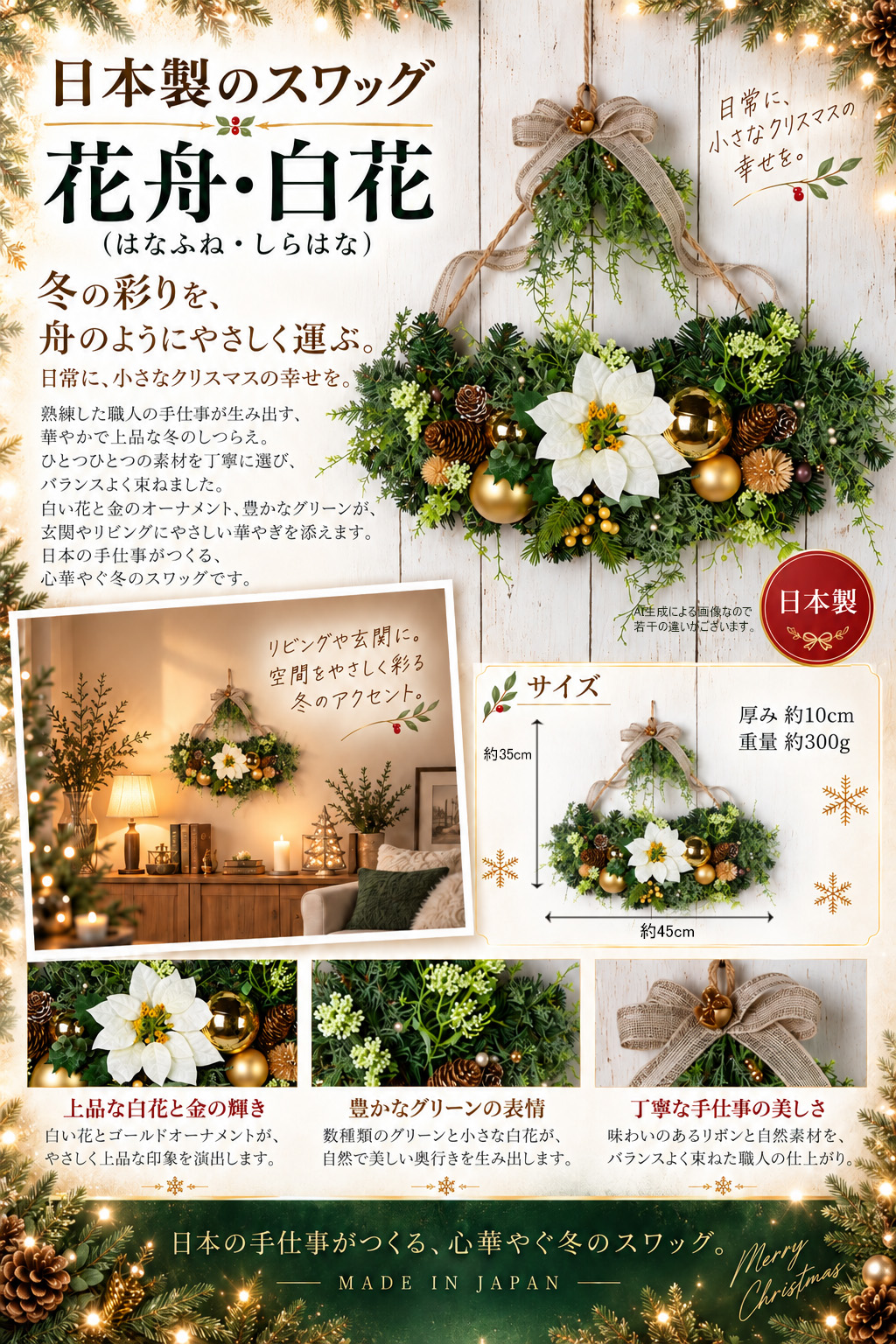 日本製のスワッグ・花舟・白花