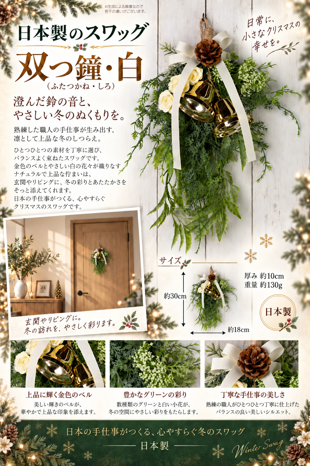 日本製のスワッグ・双つ鐘・白(ふたつかね・しろ)